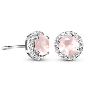 925 Sterling Silver Round Cut <b>Earring</b> Jewelry Natural <b>Rose</b> <b>Quartz</b> White Topaz <b>Earrings</b> for Women - Product Image 4