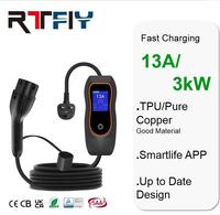 Nouvelle conception, chargeur EV portable 13A 3kW, type 2, prise britannique 3 broches, intelligent, noir, pour voiture électrique, avec écran, étanche IP55, utilisation domestique