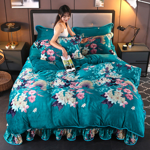Sunny Dệt Mới Nóng Bán Lông Cừu Vải In 4 Mảnh Quilt Cover + Ga Trải Giường + Gối Phong Cách Bộ Đồ Giường - Product Image 1