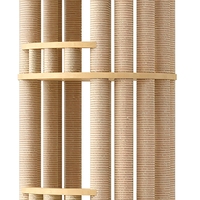 Tour à gratter cylindrique moderne pour chat, multi-niveaux, en bois massif, avec corde en sisal naturel, 101 cm, avec balustrade supérieure circulaire