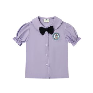 Fabricación Diseño personalizado Logo Uniformes escolares Vestido clásico Camisa <span class=keywords><strong>Peter</strong></span> Pan Blusa Niñas Ropa escolar Blusa de manga corta - Product Image 1