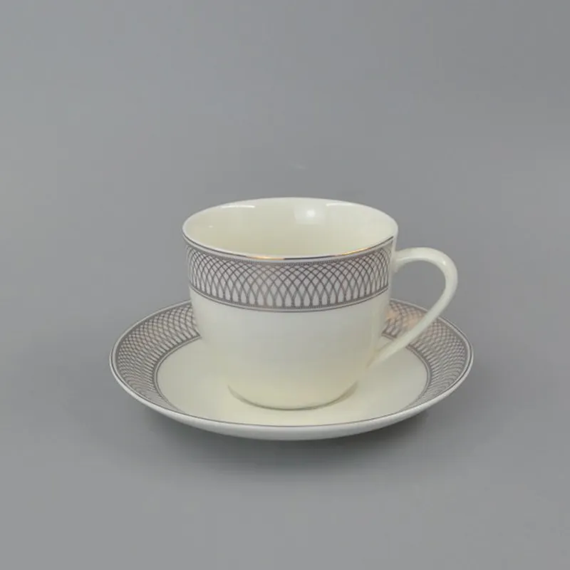 Taza de café con mango dorado de porcelana, juego de tazas de té y platillos de cerámica, venta al por mayor