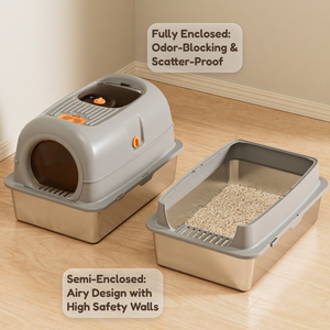 Caja de arena para gatos de acero inoxidable completamente cerrada, diseño antisalpicaduras de lados altos, inodoro para gatos de interior con pala grande de regalo - Product Image 4