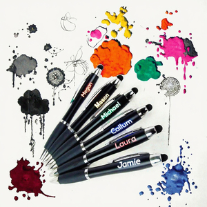 Stylo bille LED laser personnalisé avec grip en <span class=keywords><strong>caoutchouc</strong></span>, encre personnalisée, gravure de logo, encre métallique 4 couleurs à séchage rapide - Product Image 3