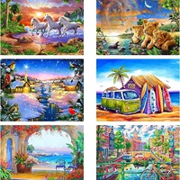 Peinture Diamant 5D DIY Style Moderne et Concis, Peinture à la Main de Fleurs, Animaux et Paysages, Peinture en Cristal Faite à la Main, Vente en Gros