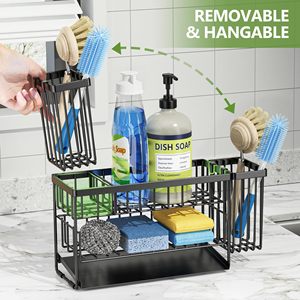 Étagère de rangement pour évier de <span class=keywords><strong>cuisine</strong></span> en métal à 2 niveaux avec supports flexibles pour brosse à vaisselle et éponge pour le rangement sur le comptoir - Product Image 3