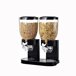 Dual Control Dry Food Storage Dispenser Rice Container Cereal Dispenser Black Containers For Candy Nut Grain Granola Snack