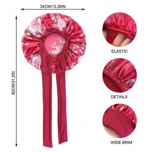 Bonnet de nuit en satin à motif floral avec lien, grande taille, pour femme, prêt à être expédié, idéal pour l'extérieur et le quotidien, toutes saisons - Product Image 2