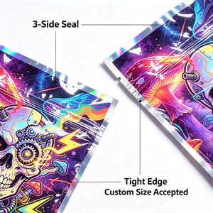 Bolsa Plana de Mylar Termosellable Personalizada OEM con Borde Holográfico para Muestras de Diseño Artístico, Paquetes de Dulces, Coleccionables y Artículos de Boutique - Product Image 3