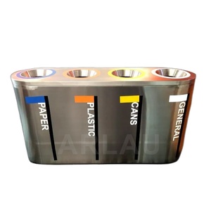 Poubelle de recyclage commerciale extérieure 3-en-1 en acier inoxydable, mobilier urbain, bac à déchets métallique, poubelle publique - Product Image 2