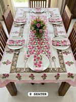 Nappe de table moderne à motifs floraux en coton 100% imprimée à la main avec serviettes pour 8 personnes