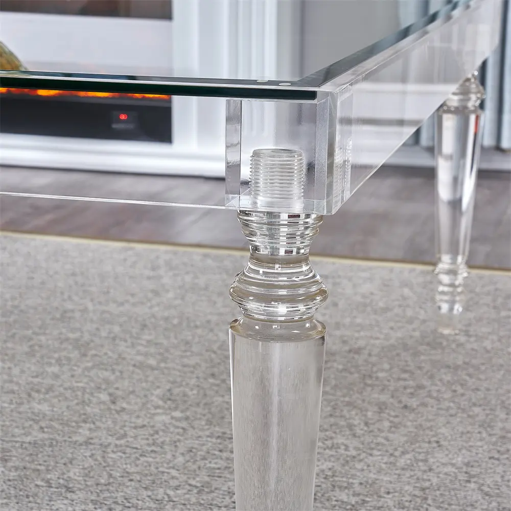 ガラストップ付き高級アクリルスクエアダイニングテーブル