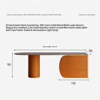 Îlot de cuisine moderne et minimaliste en acier inoxydable avec table à manger intégrée pour cuisines ouvertes et salons – Design ovale fixe