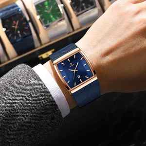POEDAGAR 885 esfera cuadrada diseño único moda relojes de cuarzo de lujo <span class=keywords><strong>Reloj</strong></span> hombres luminoso impermeable malla <span class=keywords><strong>Reloj</strong></span> de acero inoxidable - Product Image 2