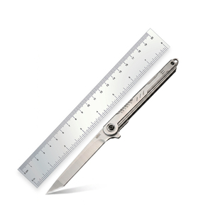 Couteau pliant en acier inoxydable, lame à pointe tombante, manche en aluminium, couteau de poche pour sports de plein air, ouverture par bouton de pouce - Product Image 6