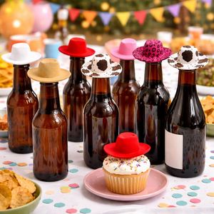 Mini Cowboy Bottle Topper Pet <b>Hat</b> Summer Hawaiian <b>Party</b> Decoration Beer Wine Cap Cover Fiesta Cake Props - Product Image 1