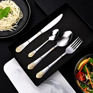 Factory Direct Sale Middle East Luxury Crown 24pcs Gift Box Stainless Steel Cutlery Set