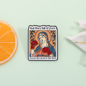 Huy hiệu ghim men hình hoạt hình quyền anh, Mừng Đức Mẹ đầy ân sủng, Đánh quỷ vào mặt, Trâm cài áo, quà tặng bán buôn - Product Image 2