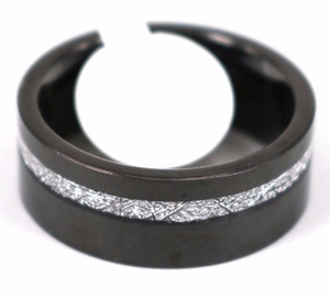 Custom Made 10mm Zwarte Platte Tungsten Wedding Band Met Offset Inlay Meteroite - Product Image 1
