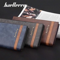 Baellerry Portefeuille à fermeture éclair décontracté de style vintage pour homme Long sac à main en cuir PU Porte-cartes fonctionnel Doublure en polyester Pochette Cash