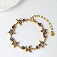 Gelang Bunga Wanita CYNYA Elegan dari Baja Anti Karat Berlapis Elektroplating dengan Rhinestone Penuh, Desain Tetesan Air yang Anggun untuk Penggunaan Sehari-hari