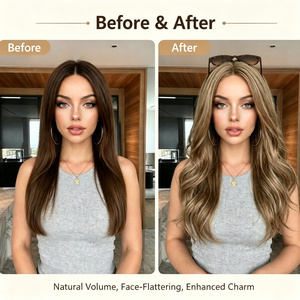 <b>Long</b> Wavy Blonde Human Hair <b>Wig</b> Natural Scalp Top Heat Resistant Soft Lightweight for Daily Wear - Product Image 2