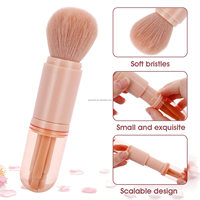 Gracedo Ensemble de pinceaux de maquillage rétractables compacts 4-en-1-Mini pinceaux portables pour le maquillage des lèvres, des reflets et des yeux/du visage