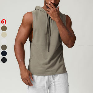 도매 남자 운동 후드 탱크 탑 보디 빌딩 근육 민소매 컷 오프 티셔츠 피트니스 면 민소매 후드 남자 - Product Image 1