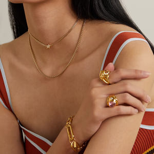 Psj personnalisé 14 carats plaqué or argent Sterling <span class=keywords><strong>Super</strong></span> <span class=keywords><strong>Duper</strong></span> étoile étoile chaîne à maillons 925 pendentif collier cubain pour les femmes - Product Image 4