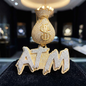 Colgante de Moissanita Personalizado con Diseño de Bolsa de Dinero, Chapado en Oro sobre Plata 925, Amuleto de Letra, Joyería de Lujo Estilo Hip Hop, Unisex, para Fiestas - Product Image 1