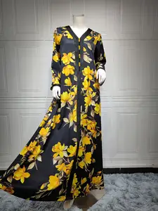 Vestido longo feminino abaya kaftan estampa floral, plus size, estampa digital, vestido longo