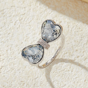 Crystal Heart Bow <b>Open</b> <b>Ring</b> Adjustable Index Finger <b>Ring</b> Fashionable Luxurious Party Jewelry - Product Image 4