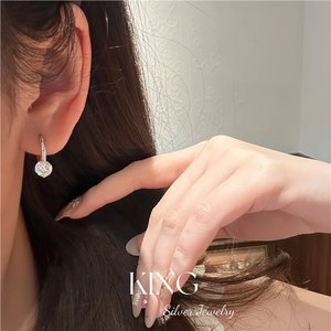 King <b>Silver</b> Jewelry Moissanite <b>Huggie</b> Earrings S925 Sterling <b>Silver</b> Round Claw Setting Everyday Wear - Product Image 2