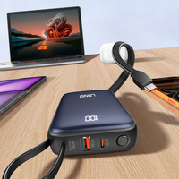 Banque d'alimentation à charge rapide LDNIO PQ37 20000mAh avec câbles intégrés Type-C, chargeur portable mini