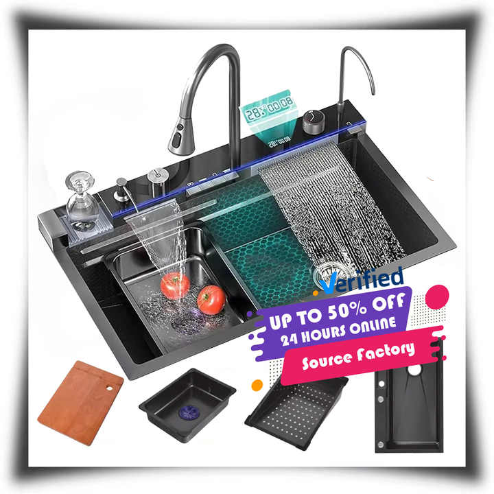 HG Modern Black Flying Rain Waterfall Smart Kitchen Sink Luxury ...