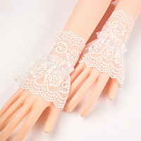 Gants demi-doigt à fleur crocheté, tendance, corne, manches en dentelle, couvre-poignet féminin, vente en gros, 2023