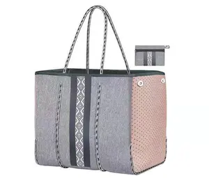 Strand tasche Damen perforierte Neopren-Einkaufstaschen drucken Neopren-Tasche Private Label Frauen wasserdichte Handtaschen Neopren-Tasche