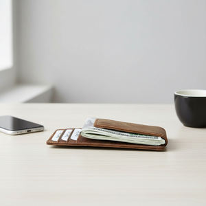 Индивидуальный логотип Crazy Horse мужской тонкий винтажный из натуральной кожи RFID блокирующий зажим для денег передний карман кошелек держатель для карт Противоугонный - Product Image 2