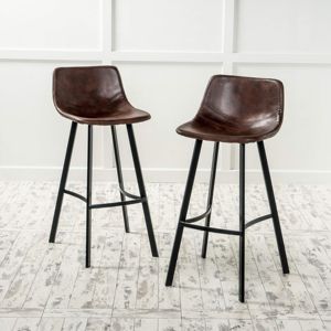 DB Set 2 30\" Dax Brown Faux Leather Barstool Modern 30\" Kitchen Home <b>Bar</b> Furniture Adjustable Metal Wood Frame for Farmhouse U - Product Image 4