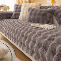 Housse de Canapé Ultra Douce Antidérapante en Fausse Fourrure de Lapin, Housses de Coussin Moelleuses et Taie d'Oreiller Jetable, Protecteur de Meubles