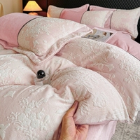Parure de lit 4 pièces en velours de lait gaufré haut de gamme, housse de couette en flanelle luxueuse et chaude, ultra douce et confortable, pour la maison