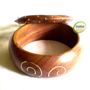 Antique Beautiful and Designer Handmade <b>Wooden</b> Bangles with Brass Inlay Work - Product Image 1