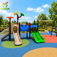 Ensemble de jeux d'extérieur de qualité commerciale, série Forêt, avec doubles toboggans et balançoires pour parcs, maternelles, communautés, stations balnéaires