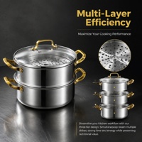 Marmite vapeur à 2 niveaux en acier inoxydable 304 avec logo personnalisé, cuiseur vapeur à induction 3 couches avec couvercle en verre pour cuisine commerciale et fournitures de restauration
