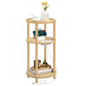 <span class=keywords><strong>Table</strong></span> d'appoint ronde en bambou à 3 niveaux avec station de charge pour chambre et salon, petite <span class=keywords><strong>table</strong></span> d'appoint pour salon - Product Image 1