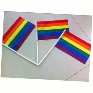 Produit promotionnel, vente chaude, fourniture directe d'usine, vente en gros, drapeau à main miniature en polyester pas cher, arc-en-ciel - Product Image 5