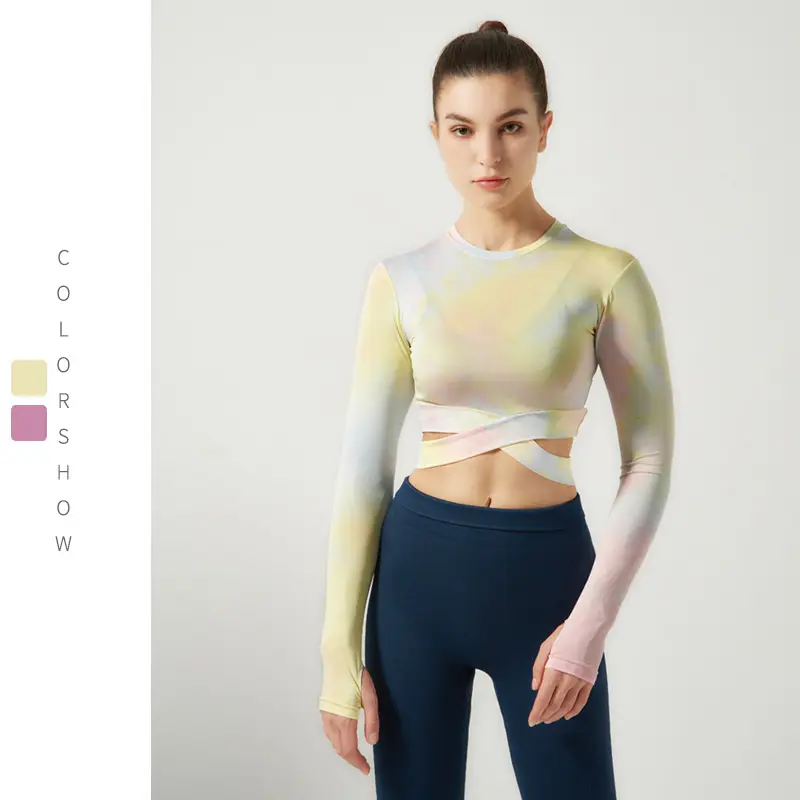 2021 جديد الأزياء التعادل صبغ ملابس رياضية أعلى تجريب المرأة كم طويل تي شيرت