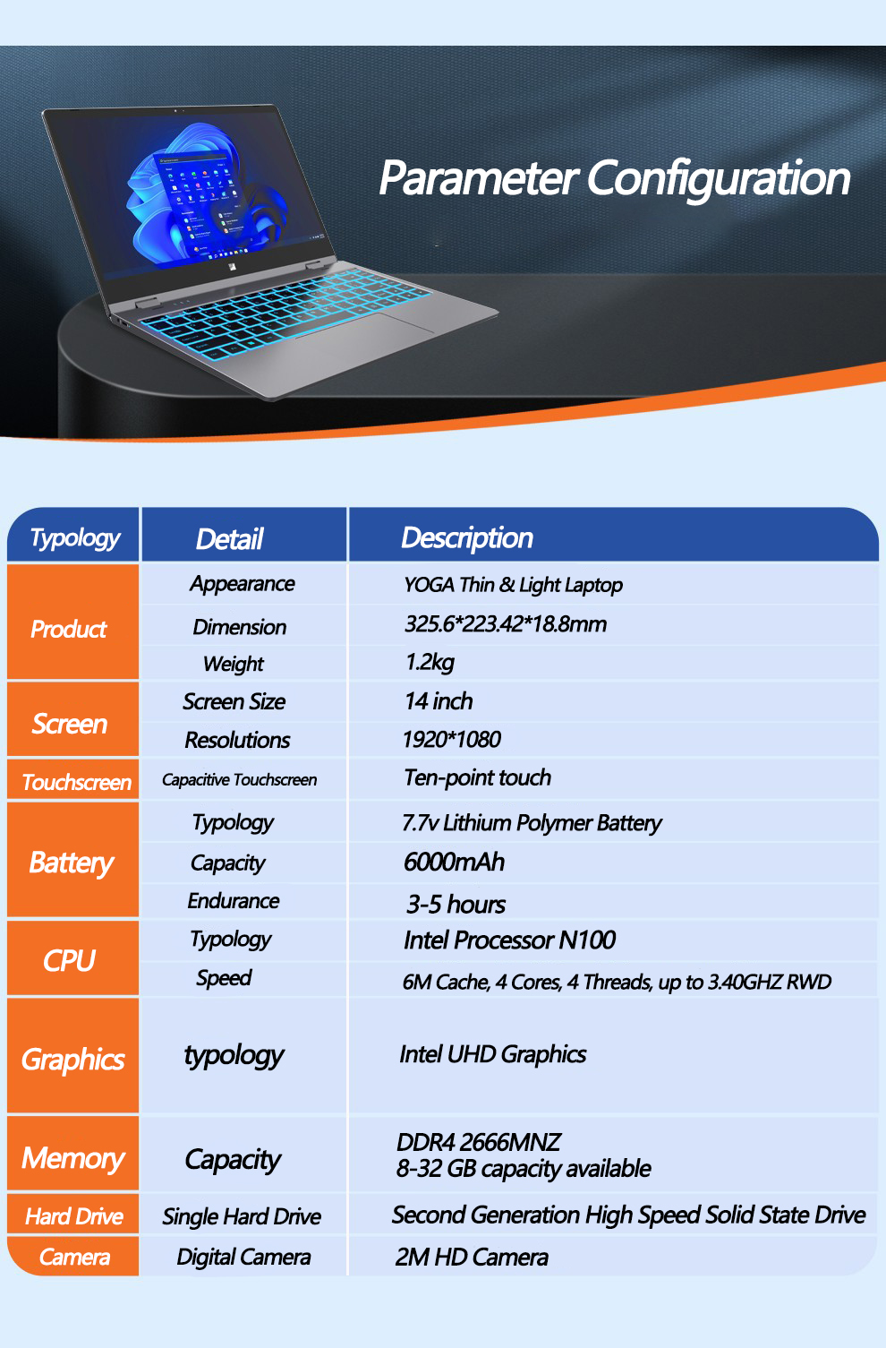 Intel N100 Processor - 14 Inch 2-in-1 Laptop with 32 GB DDR4