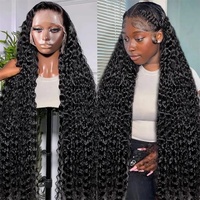Perruque frontale en dentelle transparente HD 13x6 en cheveux humains brésiliens bruts, style Deep Wave, pour femmes noires