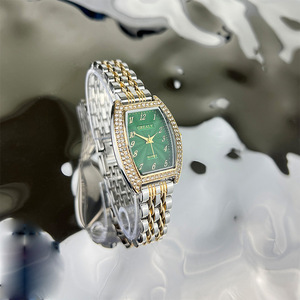Montre à quartz pour femme en forme de tonneau, sertie d'émeraudes et de diamants, montre numérique tendance - Product Image 5